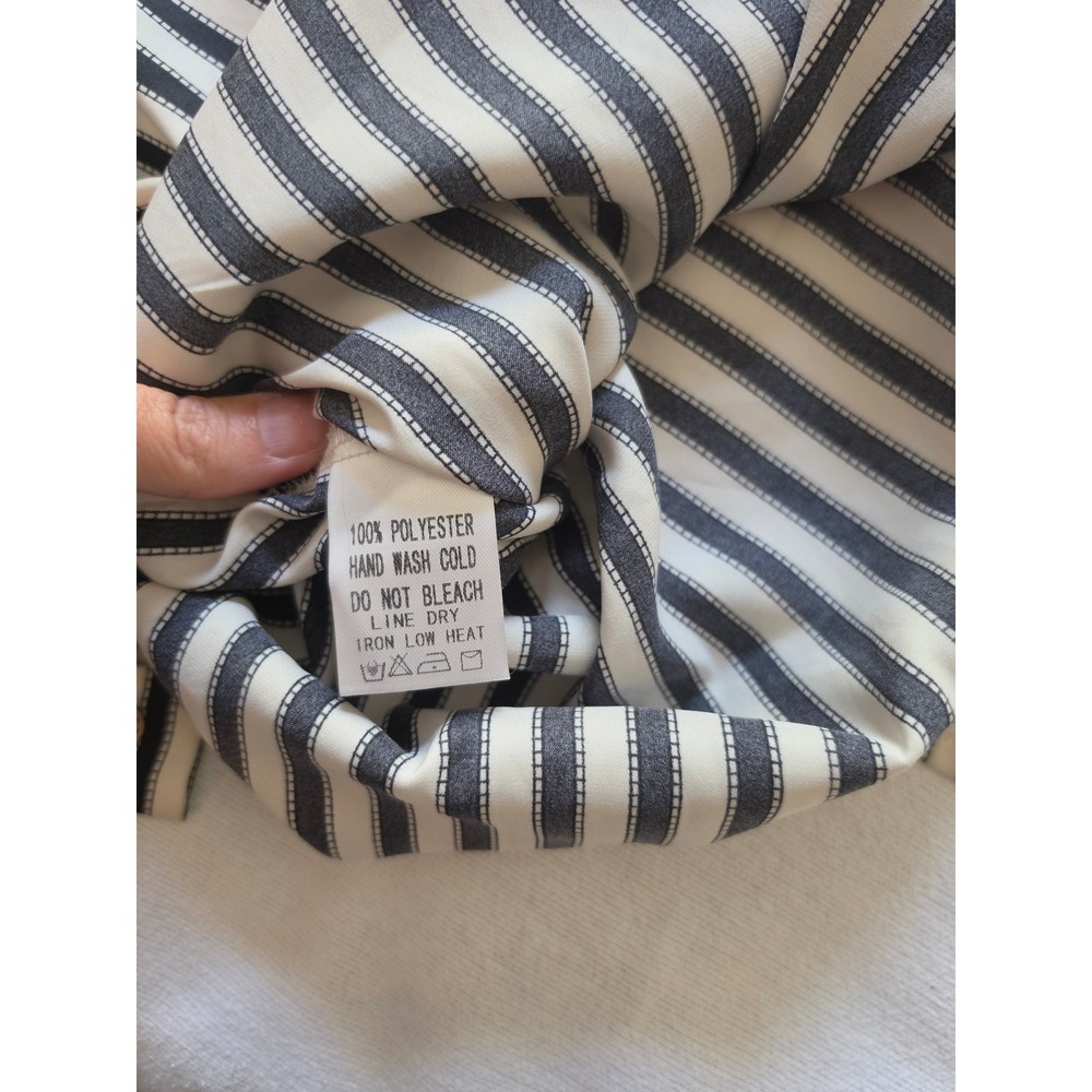 ee:some Black White Striped Button Down Shirt Dress Long Sleeve High Low Medium - Picture 6 of 6